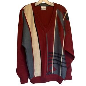 Vintage Pierre Sangan British Wool Red and Gray Sweater Size 46